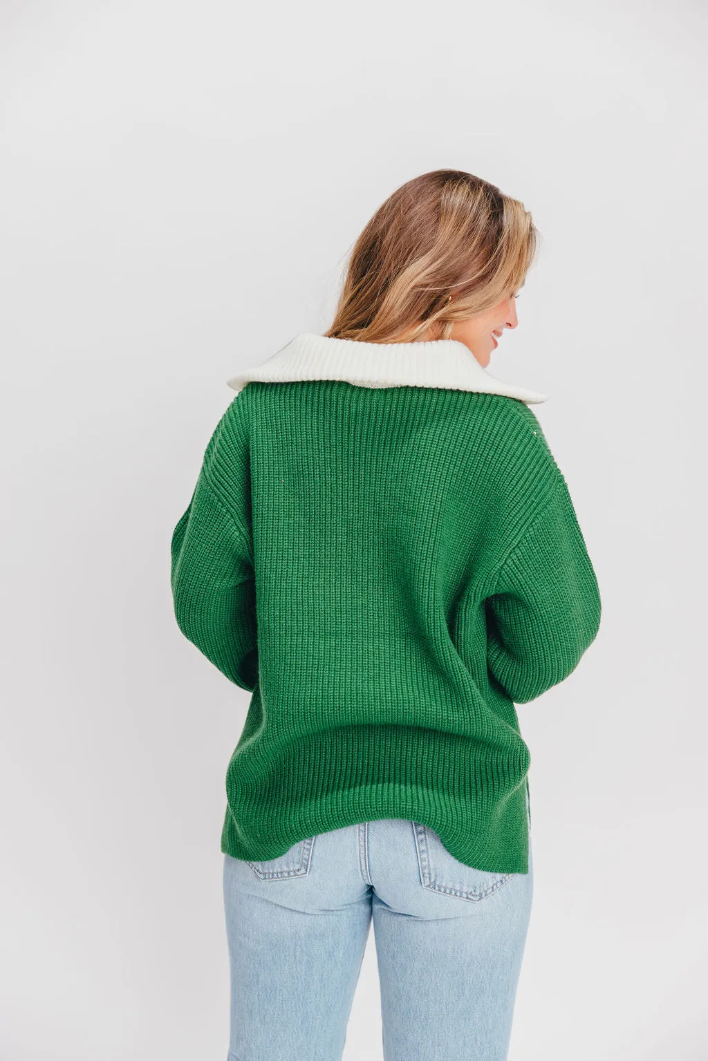 Old Money Pullover Sweater in Green/White Stripe