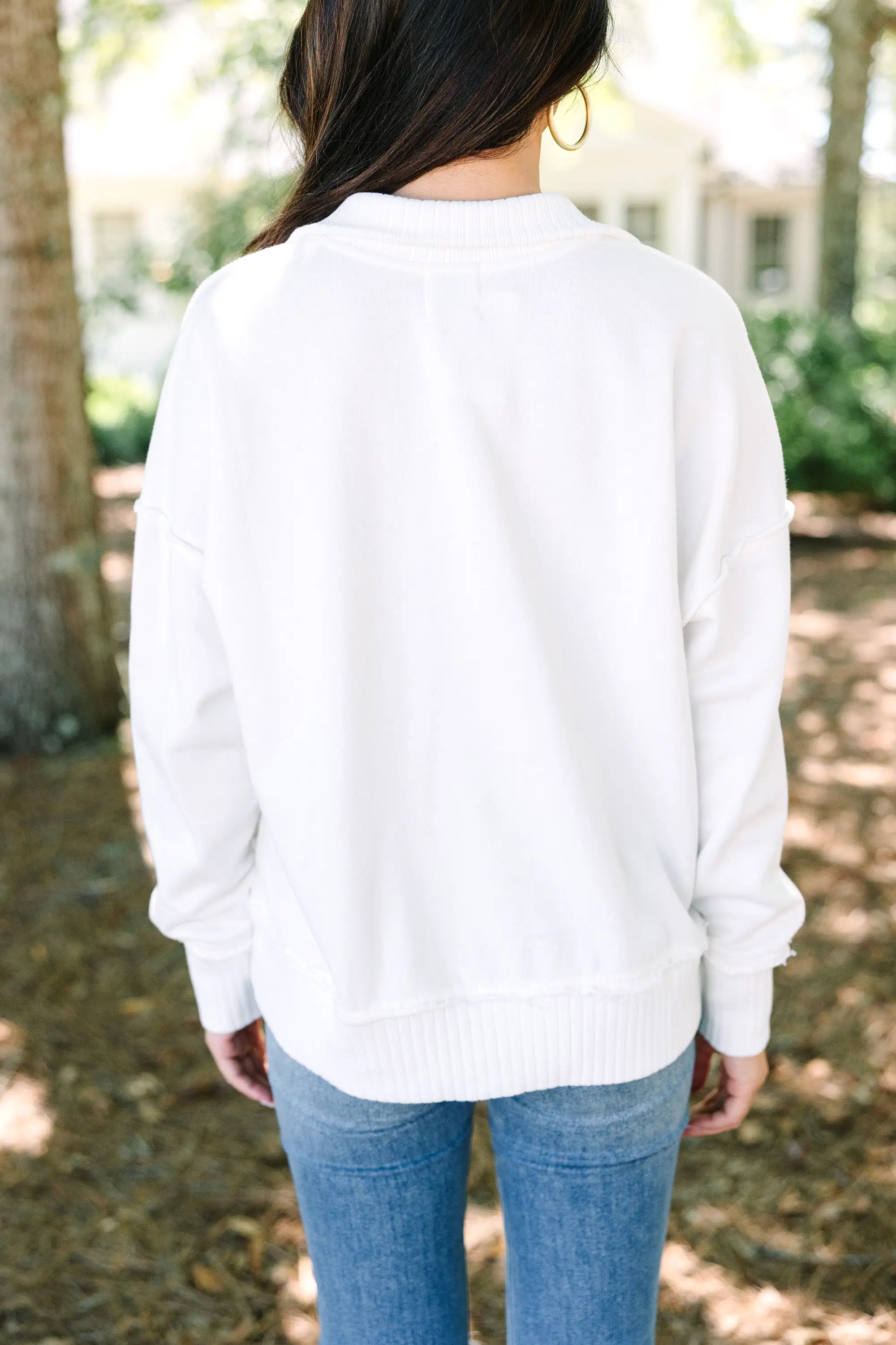 On The Move Ivory White Partial Button Down Pullover