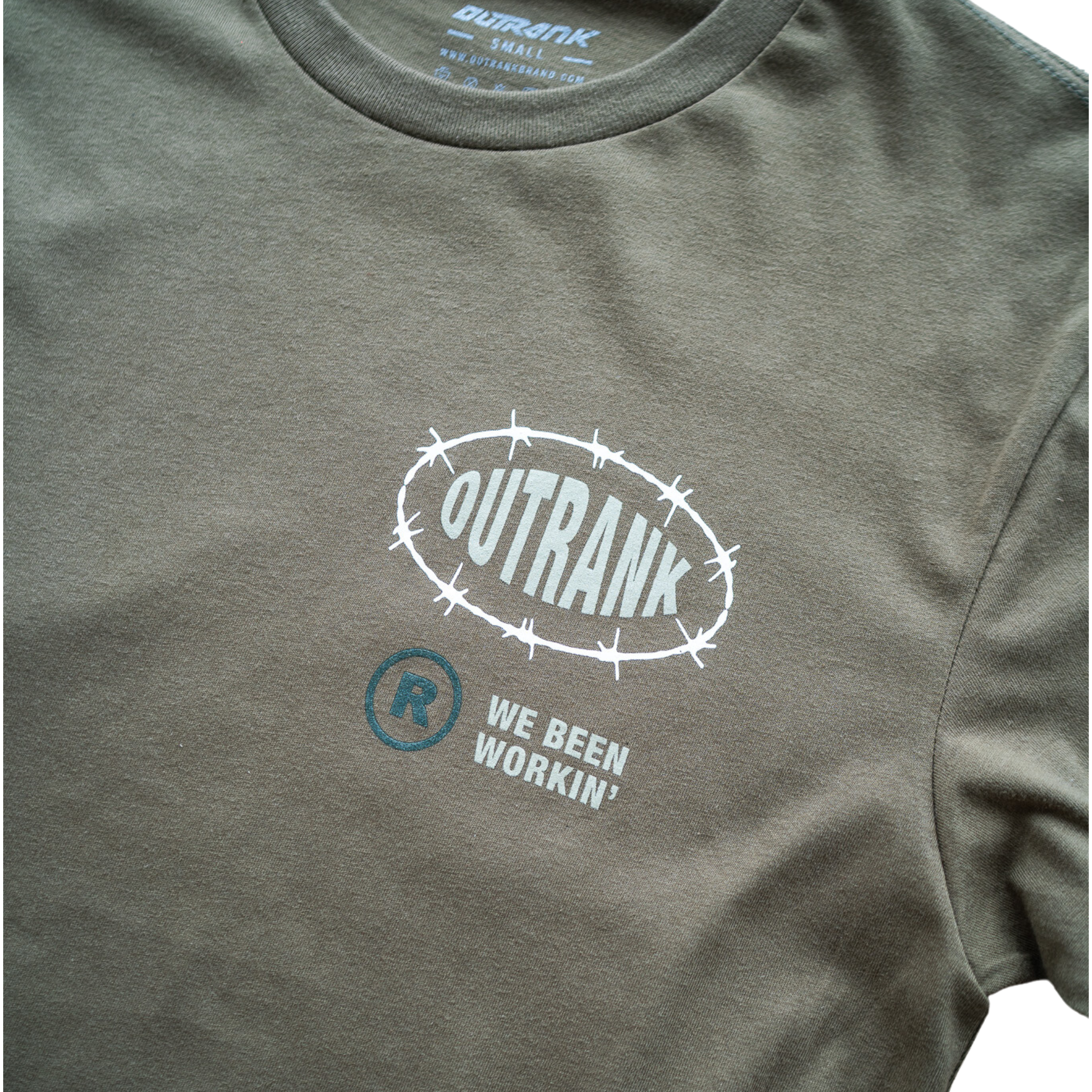 Outrank We Been Working T-shirt (Khaki Green/Maroon)