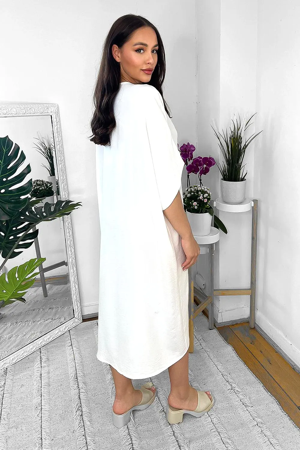 Pinched Front Batwing Midi Dress