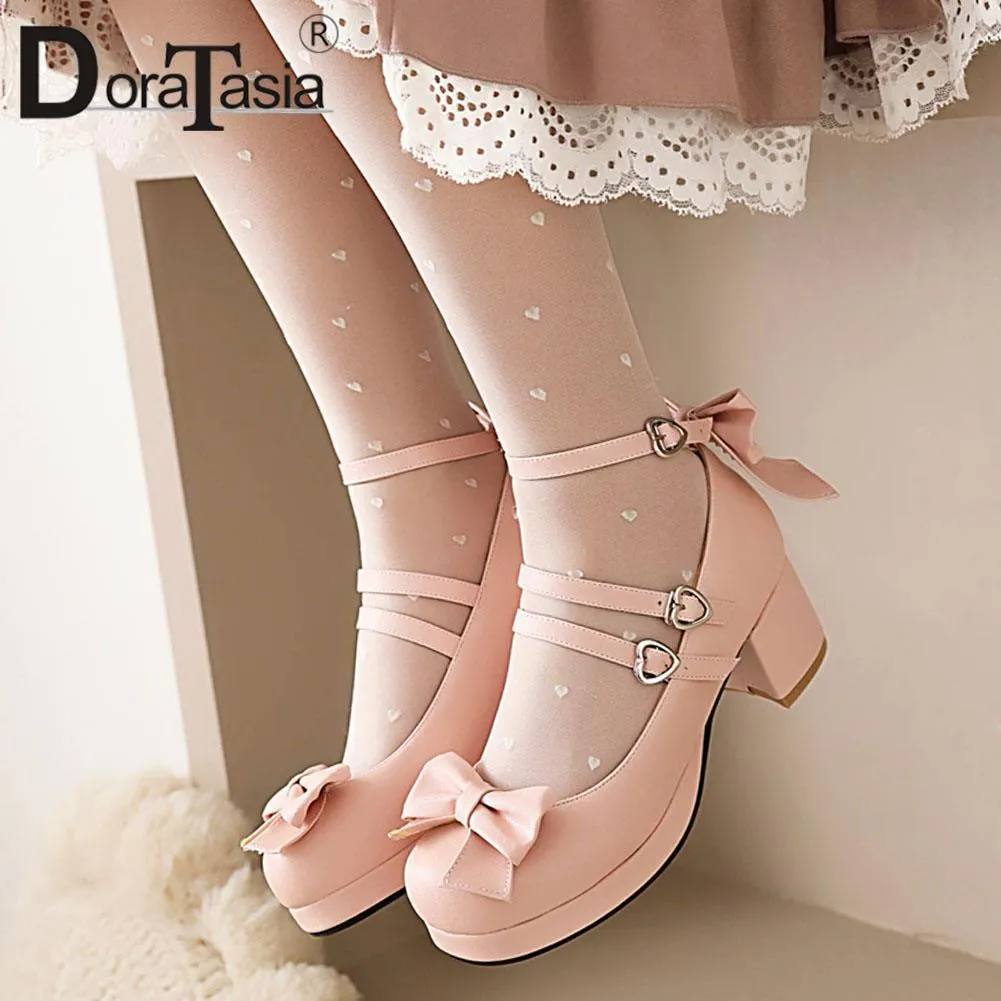 Platform Lolita Pumps Fashion Bow Buckle Wedges High Heels Mary Janes Pumps Sweet Woman Shoes