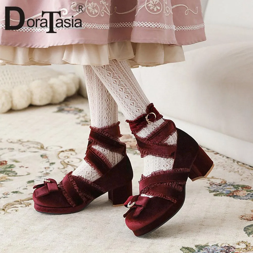 Platform Lolita Pumps Fashion Bow Buckle Wedges High Heels Mary Janes Pumps Sweet Woman Shoes