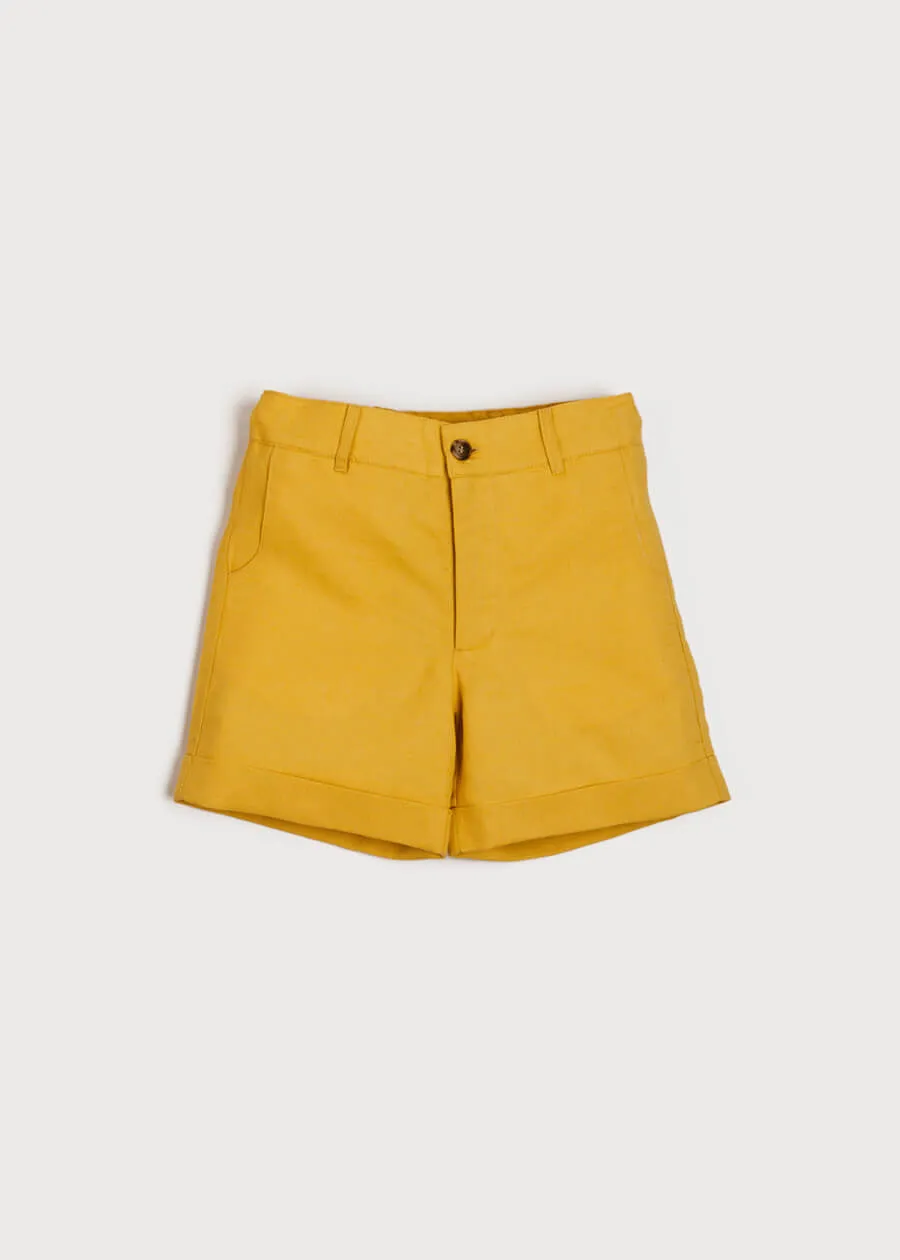 Pocket Detail Shorts With Turn-Ups in Mustard (4-10yrs)