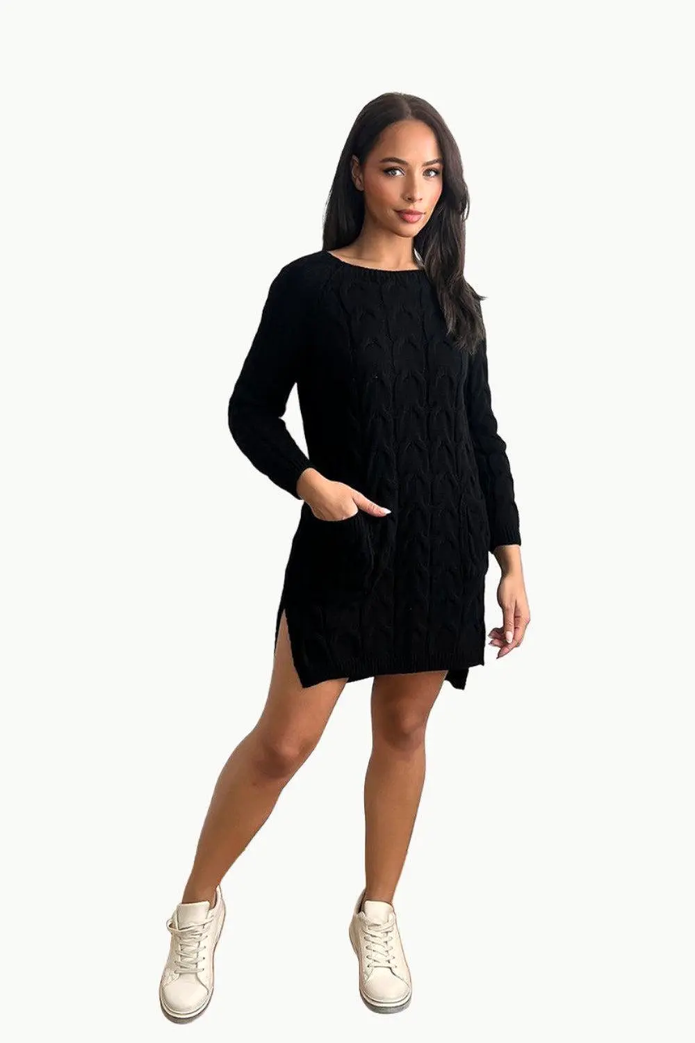 Pockets To Front Large Loop Knitted Dress