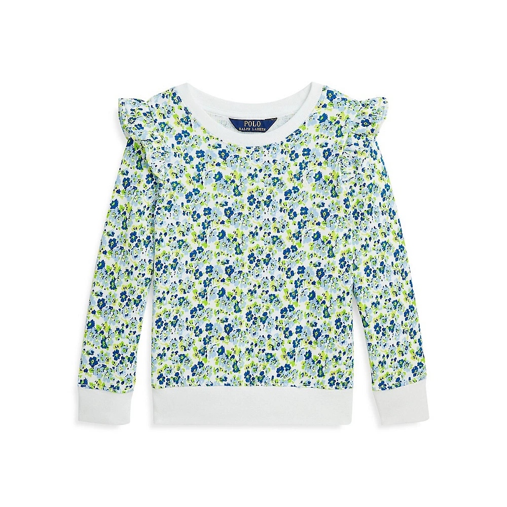 Polo Ralph Lauren Little Girl's Ruffled Floral French Terry Sweatshirt