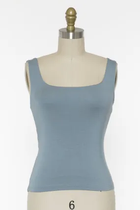 Rayon Tank Top W Square Neckline - Ash Blue