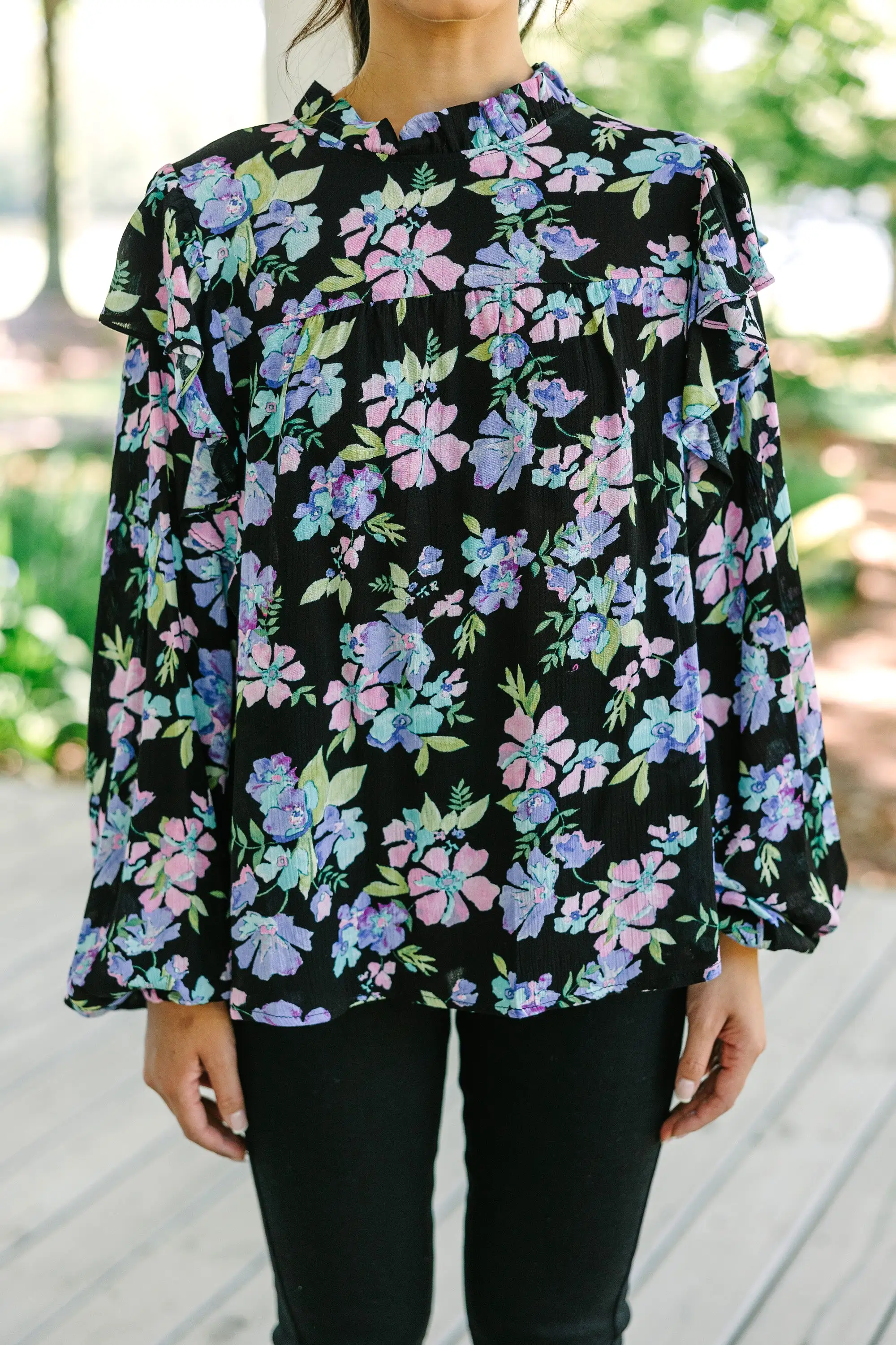 Ready For The Day Black Floral Blouse