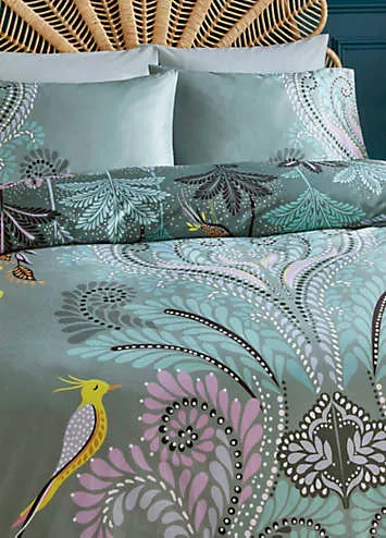 Sara Miller Peacock Filigree 100% Cotton Sateen 220 Thread Count Duvet Cover Set | Kaleidoscope