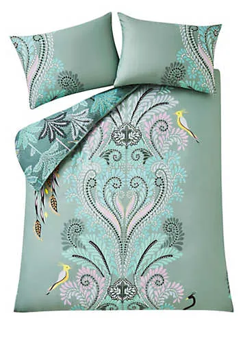 Sara Miller Peacock Filigree 100% Cotton Sateen 220 Thread Count Duvet Cover Set | Kaleidoscope