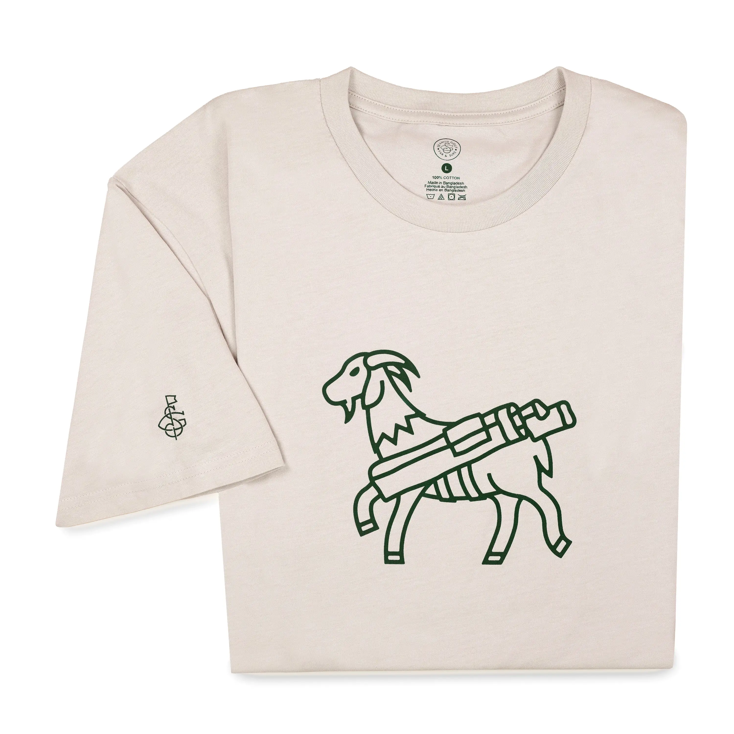 Seamus Goat T-Shirt - Green on Bone