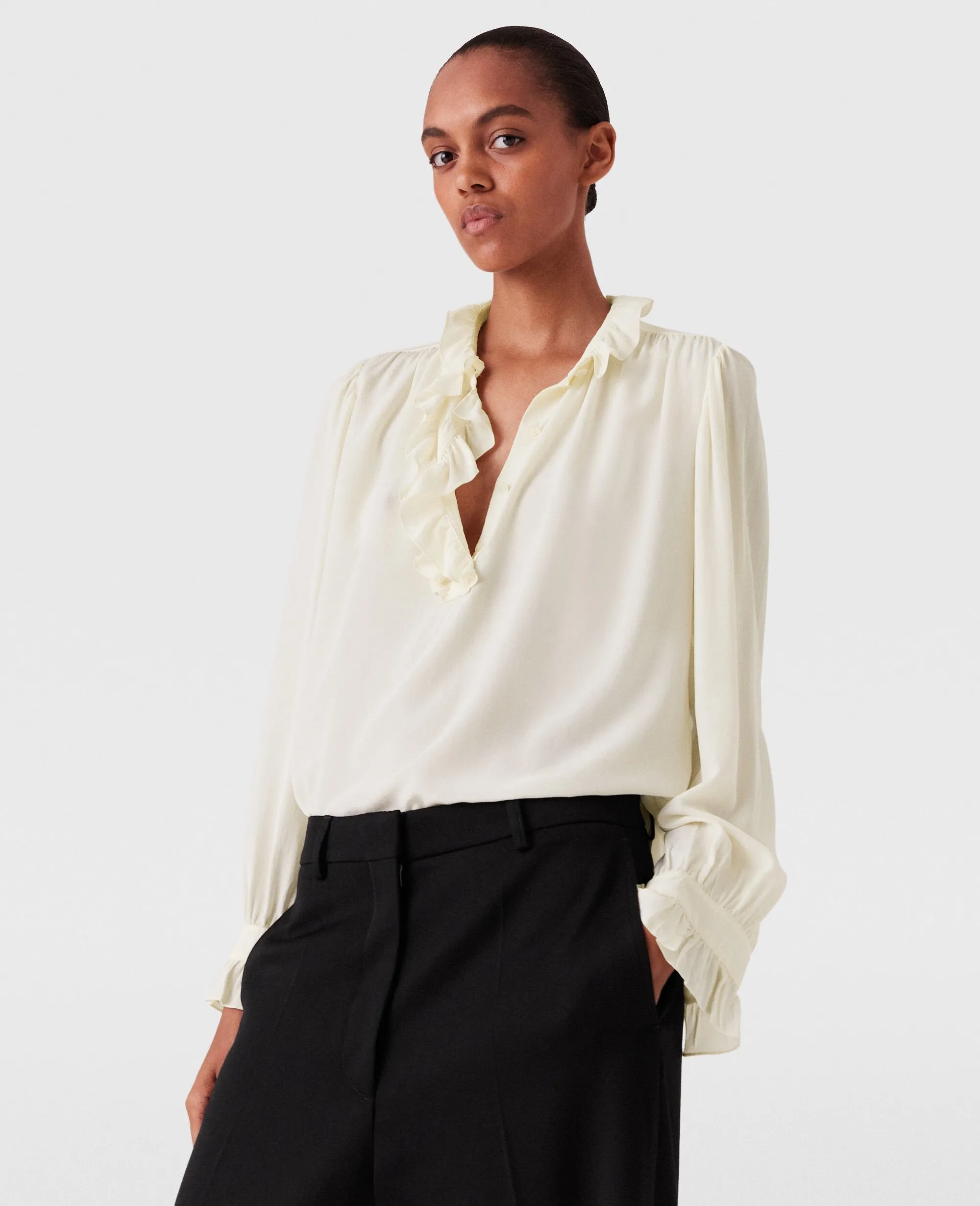 Silk Crêpe de Chine Ruffled Shirt