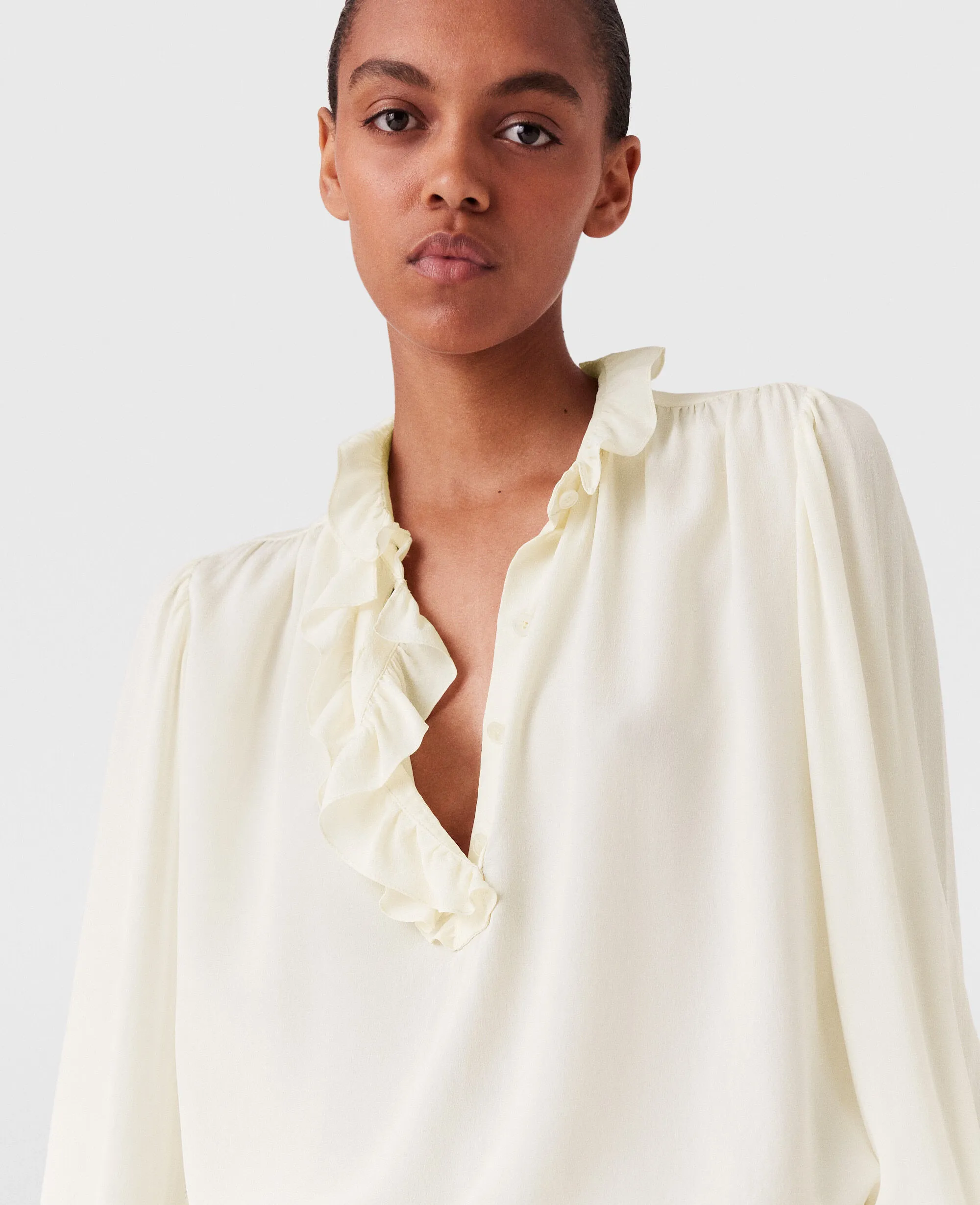 Silk Crêpe de Chine Ruffled Shirt