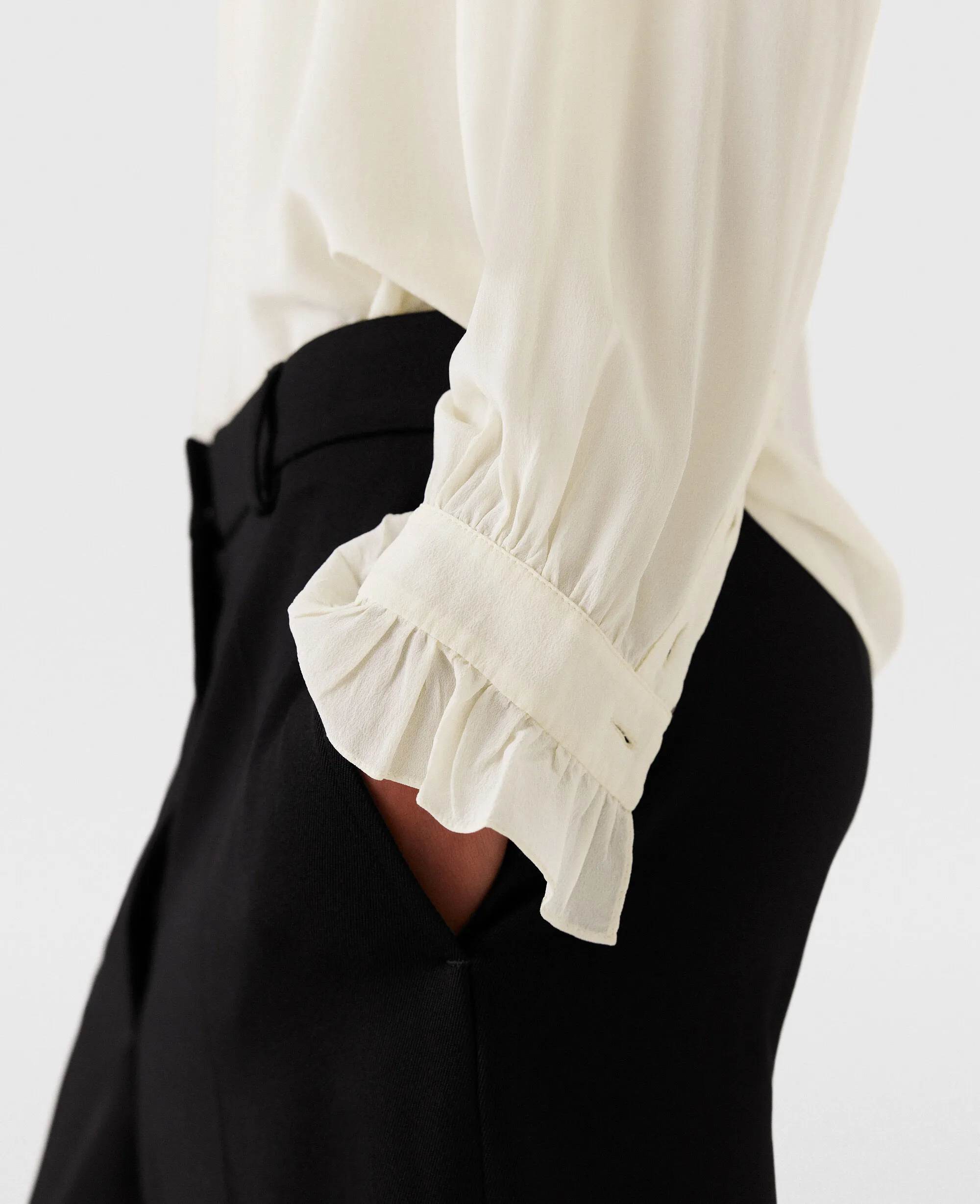 Silk Crêpe de Chine Ruffled Shirt