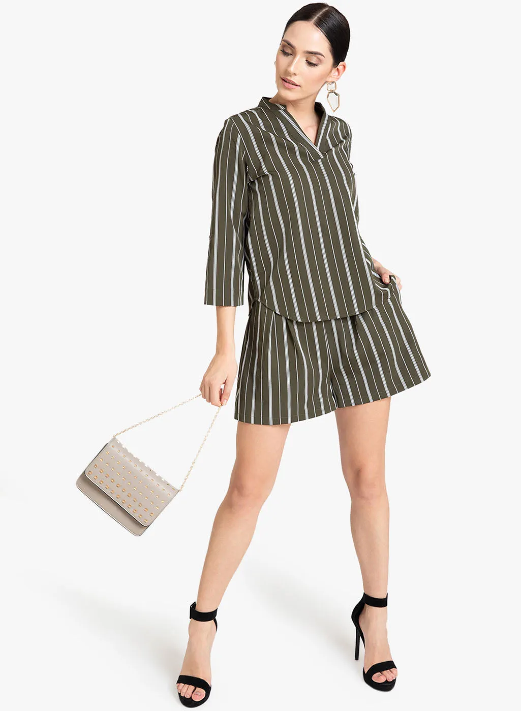 Striped Pleated Shorts