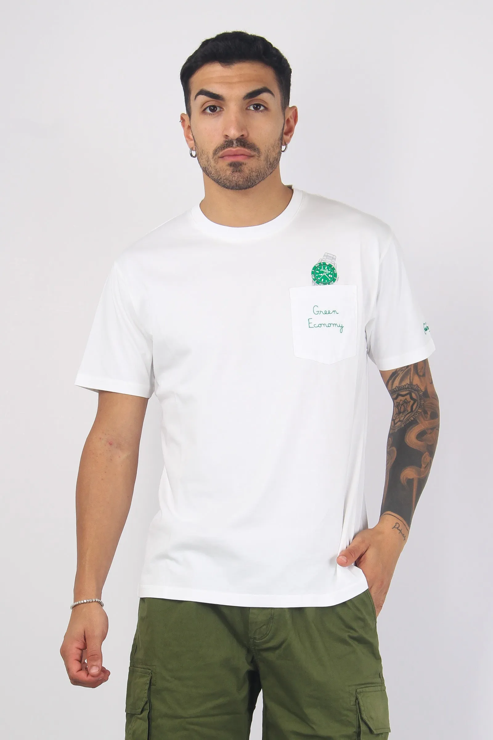 T-shirt Watch Green Bianco