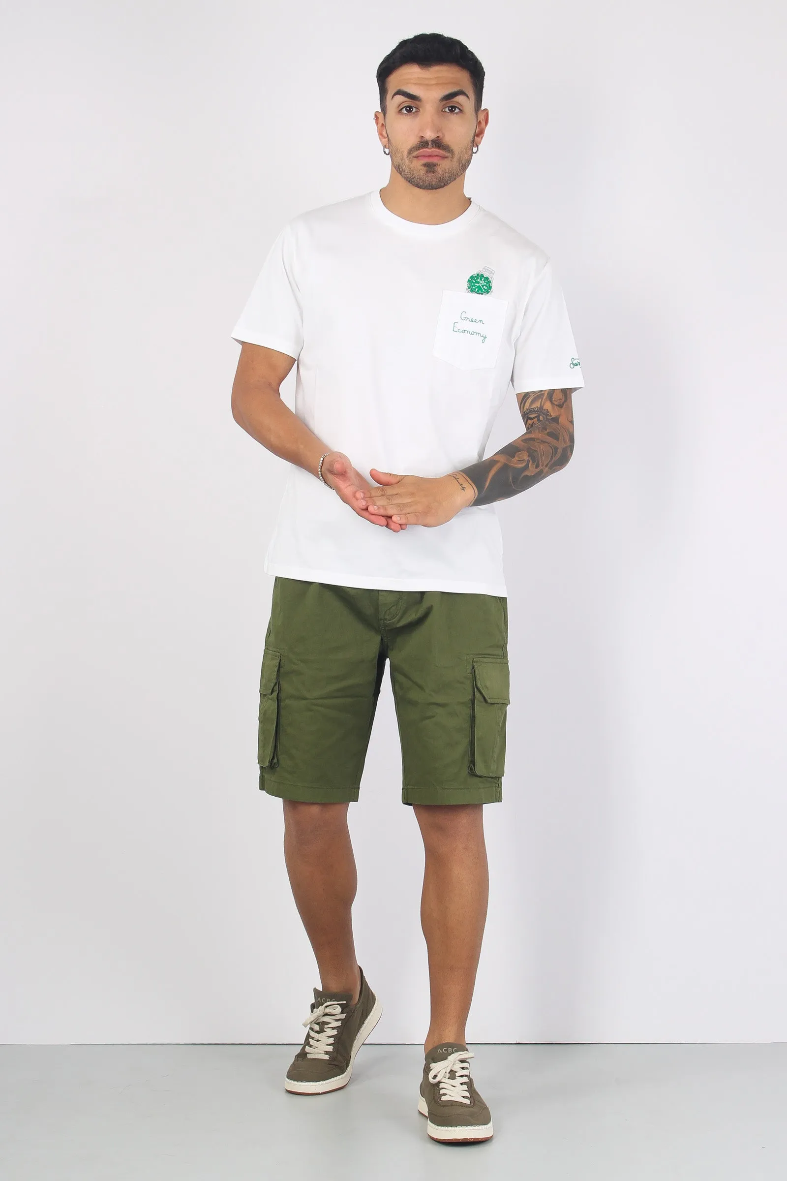 T-shirt Watch Green Bianco