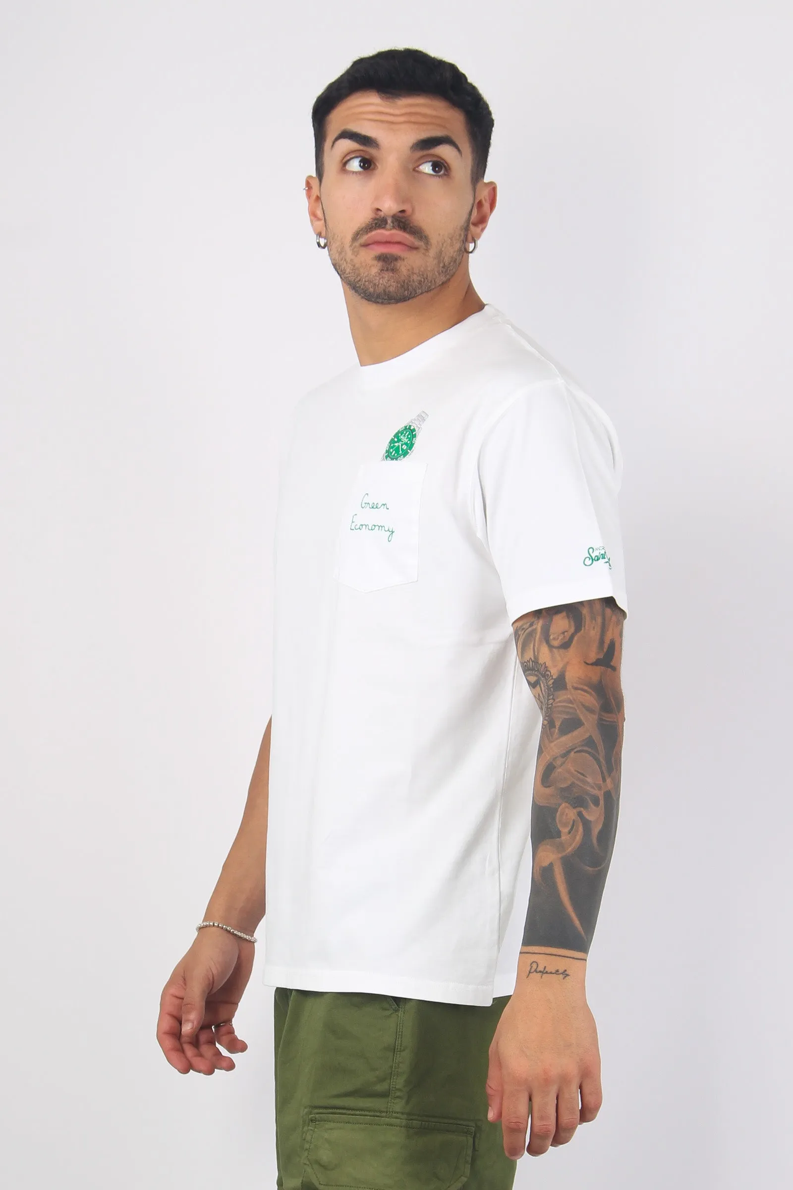 T-shirt Watch Green Bianco