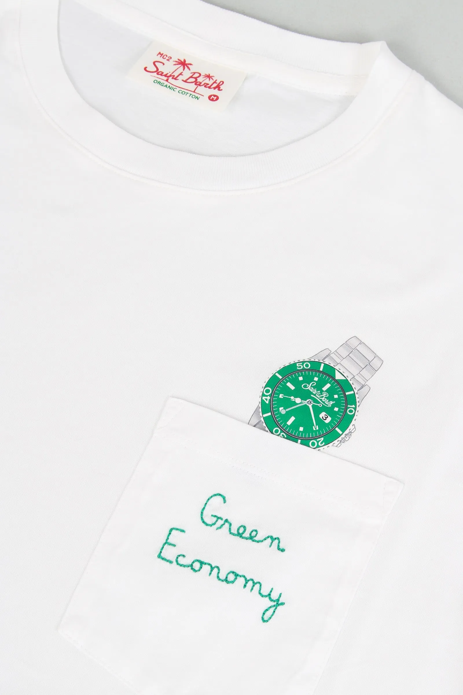 T-shirt Watch Green Bianco