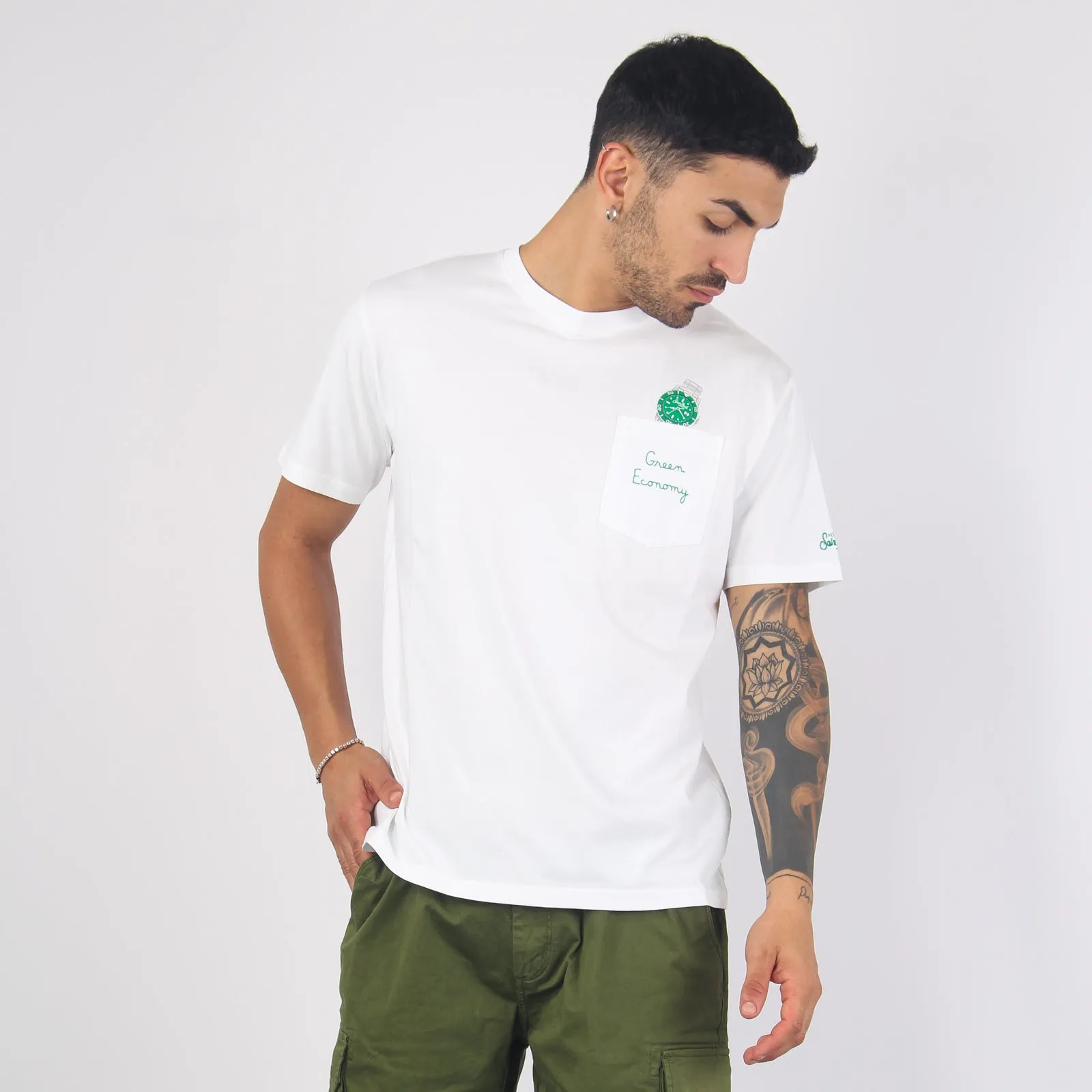 T-shirt Watch Green Bianco