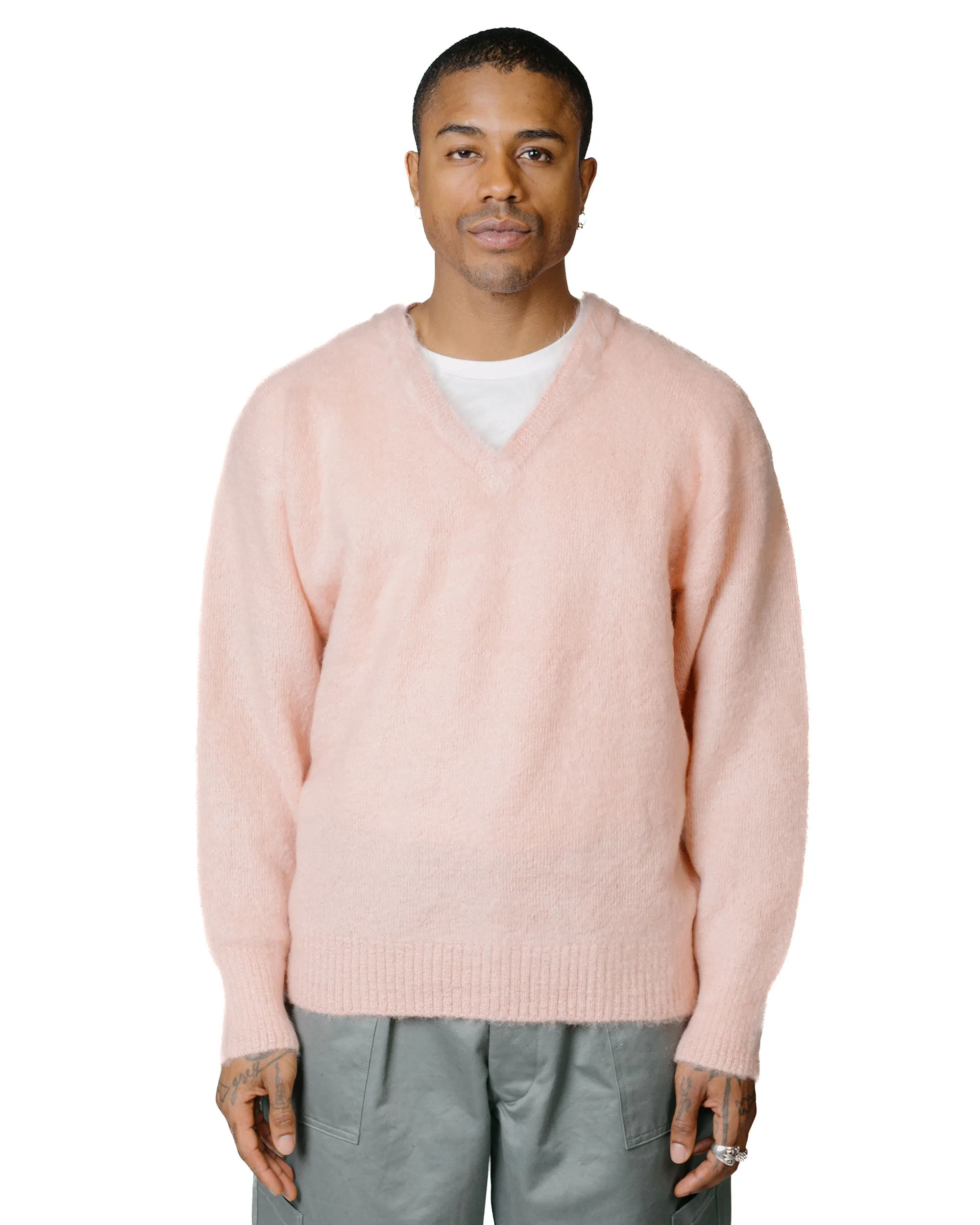 The Real McCoy's MC23109 JM Mohair V-Neck Sweater Flamingo