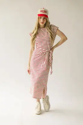 The Redden Knot Detail Dress in White + Red Stripe