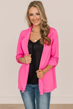 The Sky Is The Limit Long Sleeve Blazer- Hot Pink