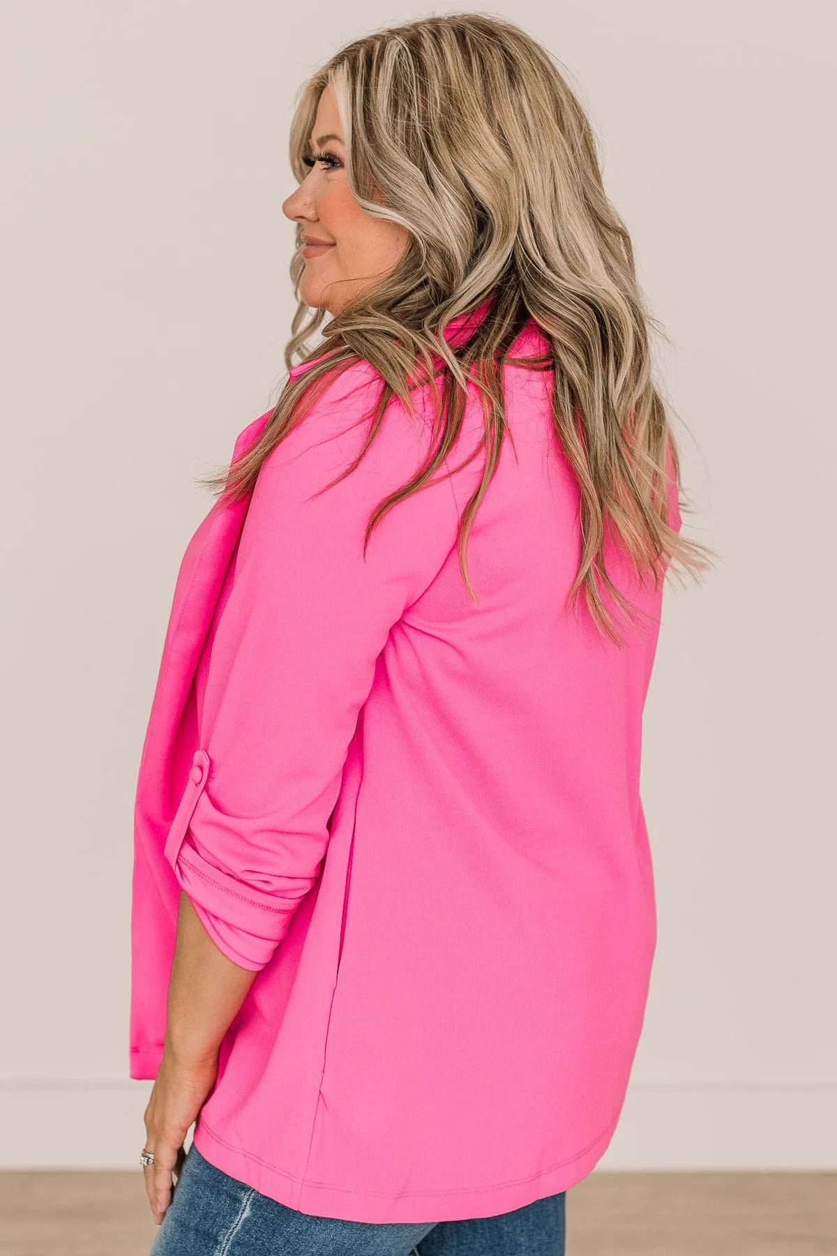 The Sky Is The Limit Long Sleeve Blazer- Hot Pink