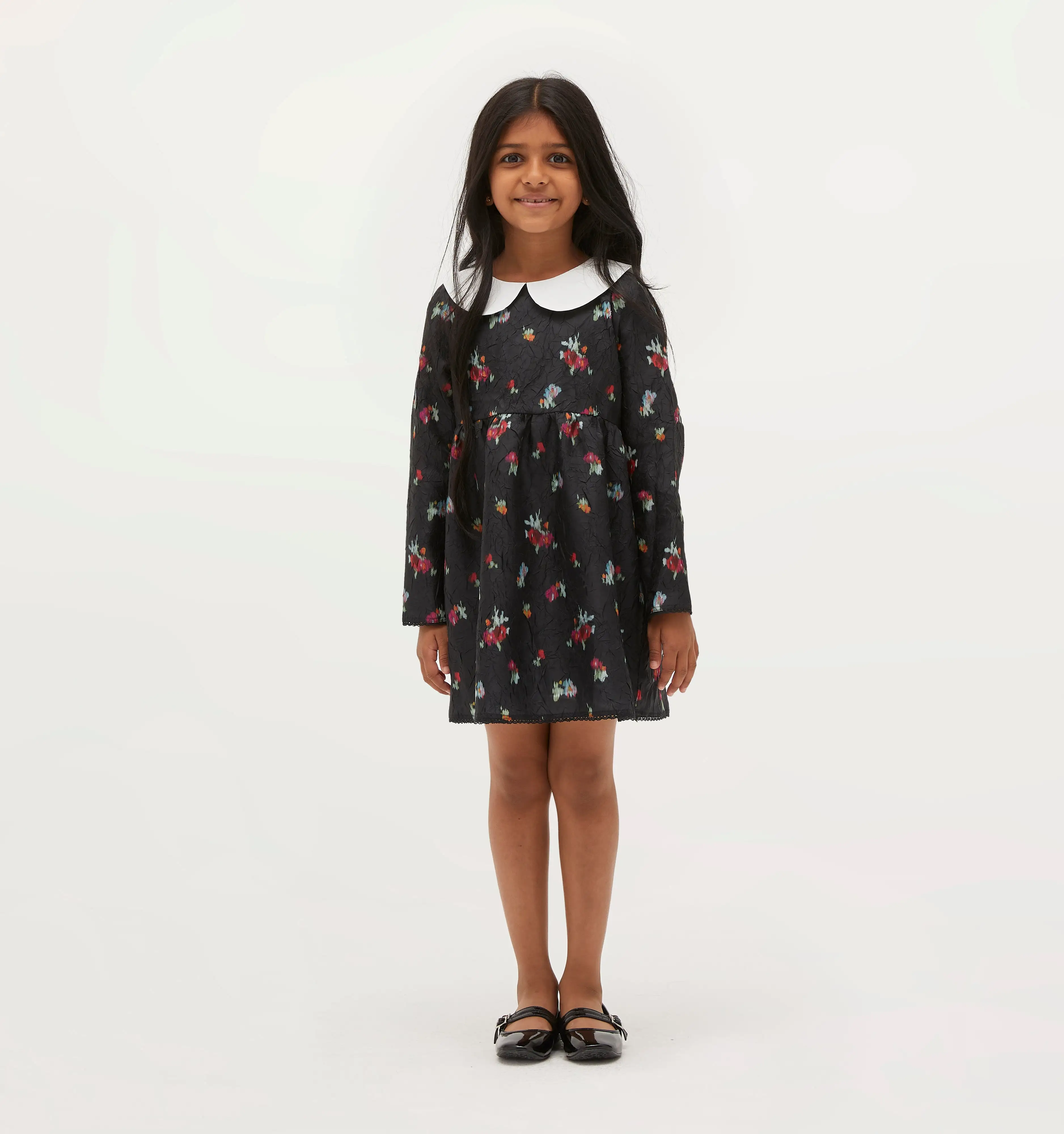 The Tiny Lottie Dress - Black Ikat Floral Crushed Taffeta