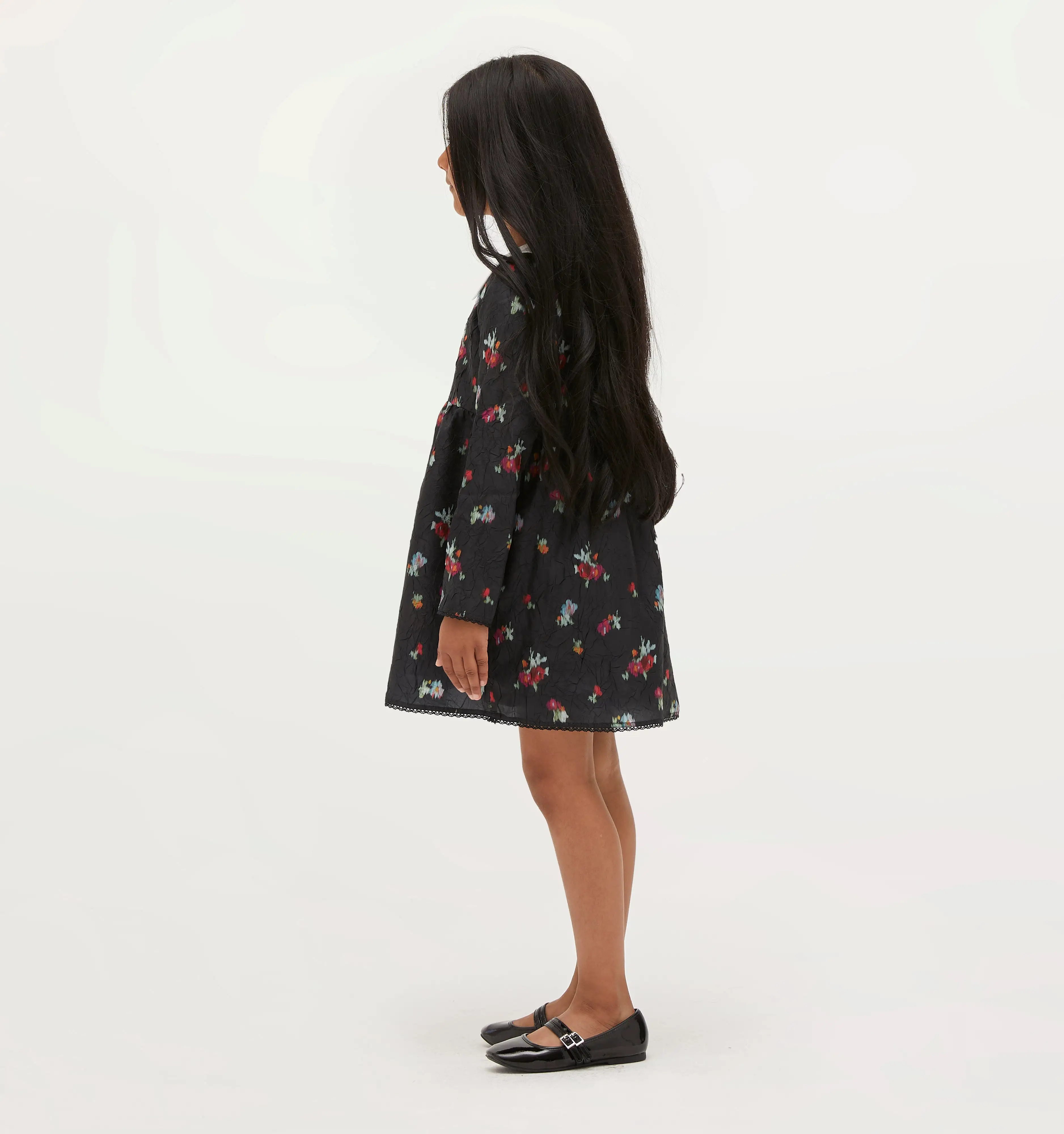 The Tiny Lottie Dress - Black Ikat Floral Crushed Taffeta