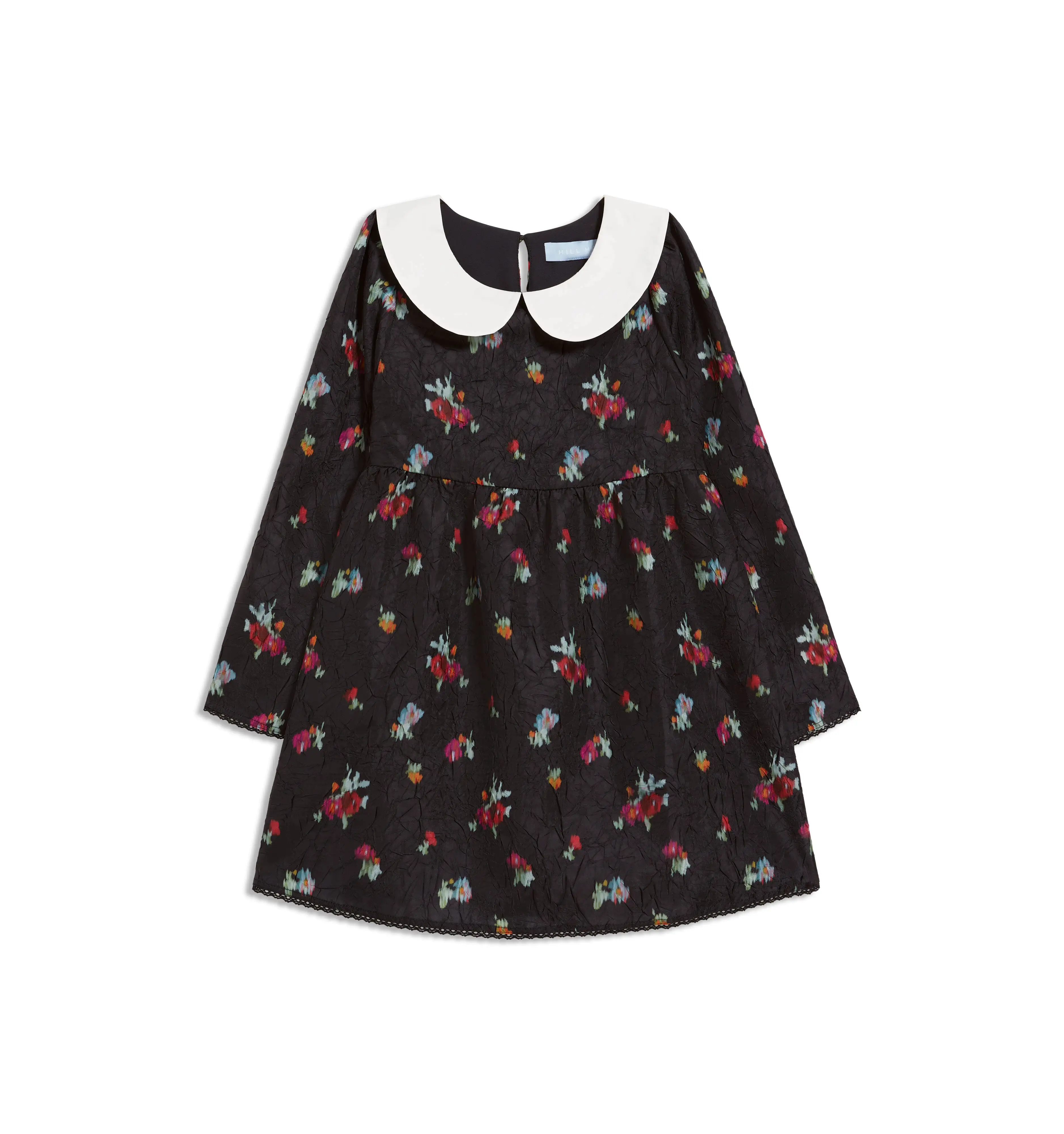 The Tiny Lottie Dress - Black Ikat Floral Crushed Taffeta