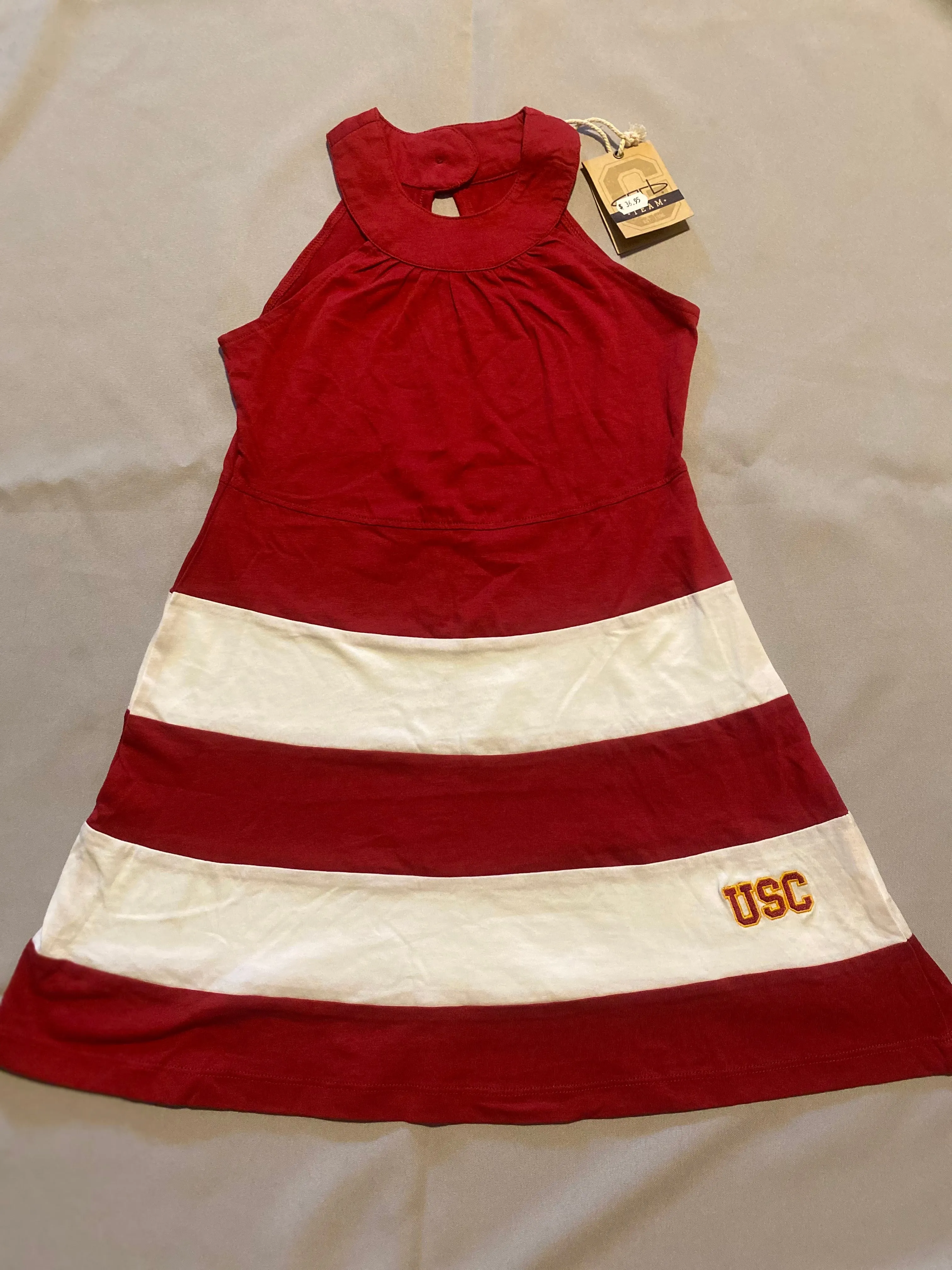 USC Trojans Little Girls Color Contrast Fit and Flare Dress Cardinal and White