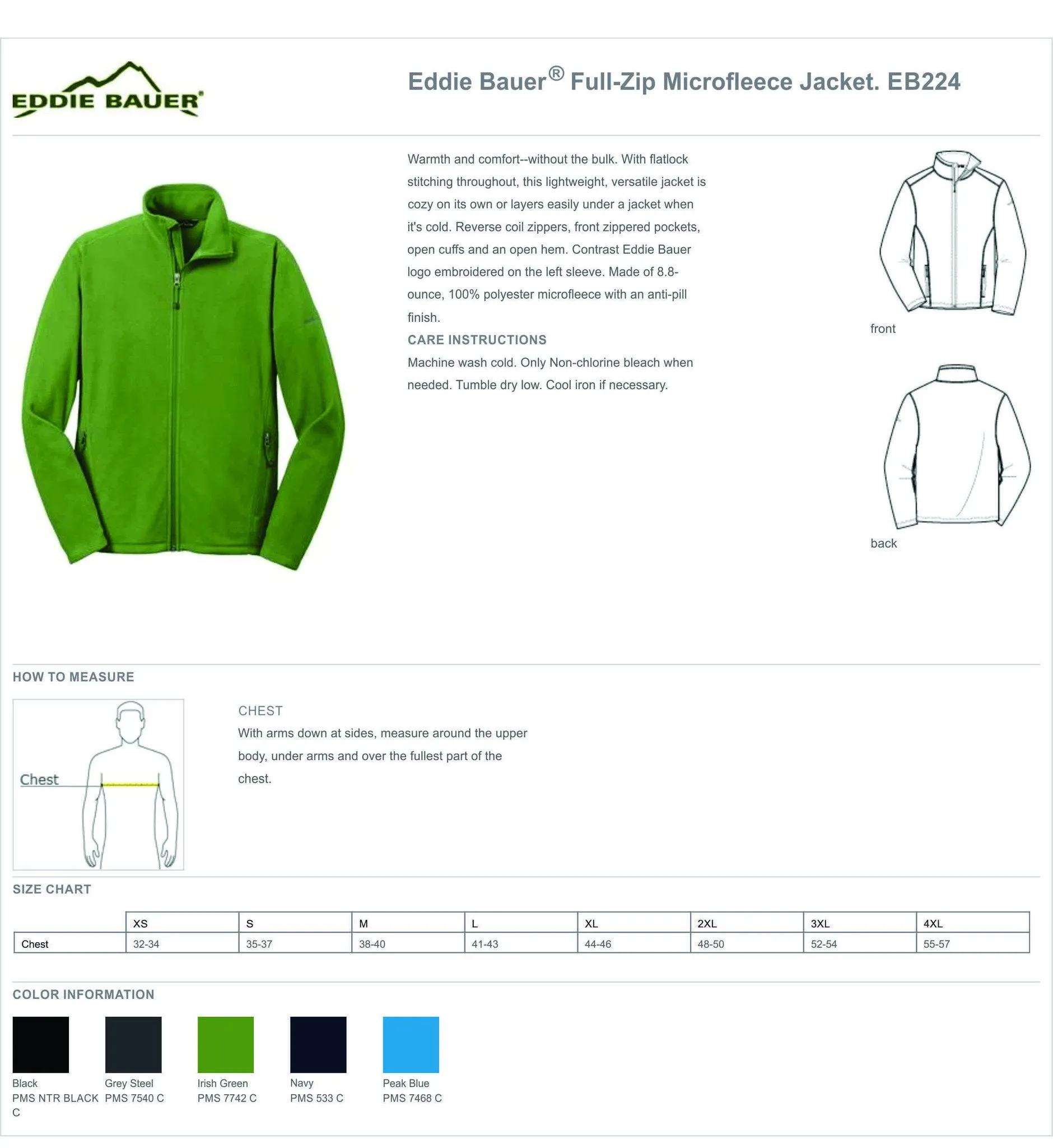 VA EB224 Men's Eddie Bauer Full-Zip Microfleece Jacket