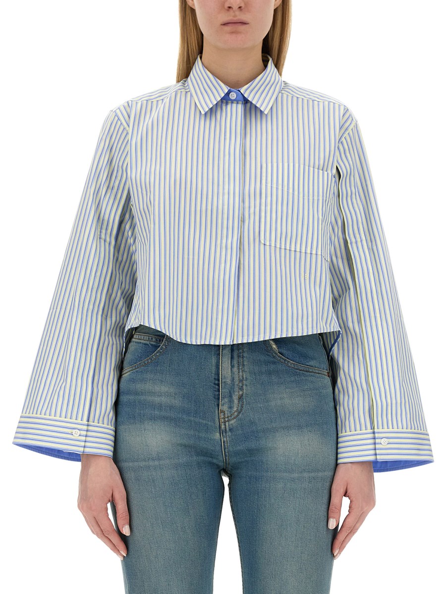 VICTORIA BECKHAM      CAMICIA CROPPED FIT CON MOTIVO RIGA IN POPELINE DI COTONE