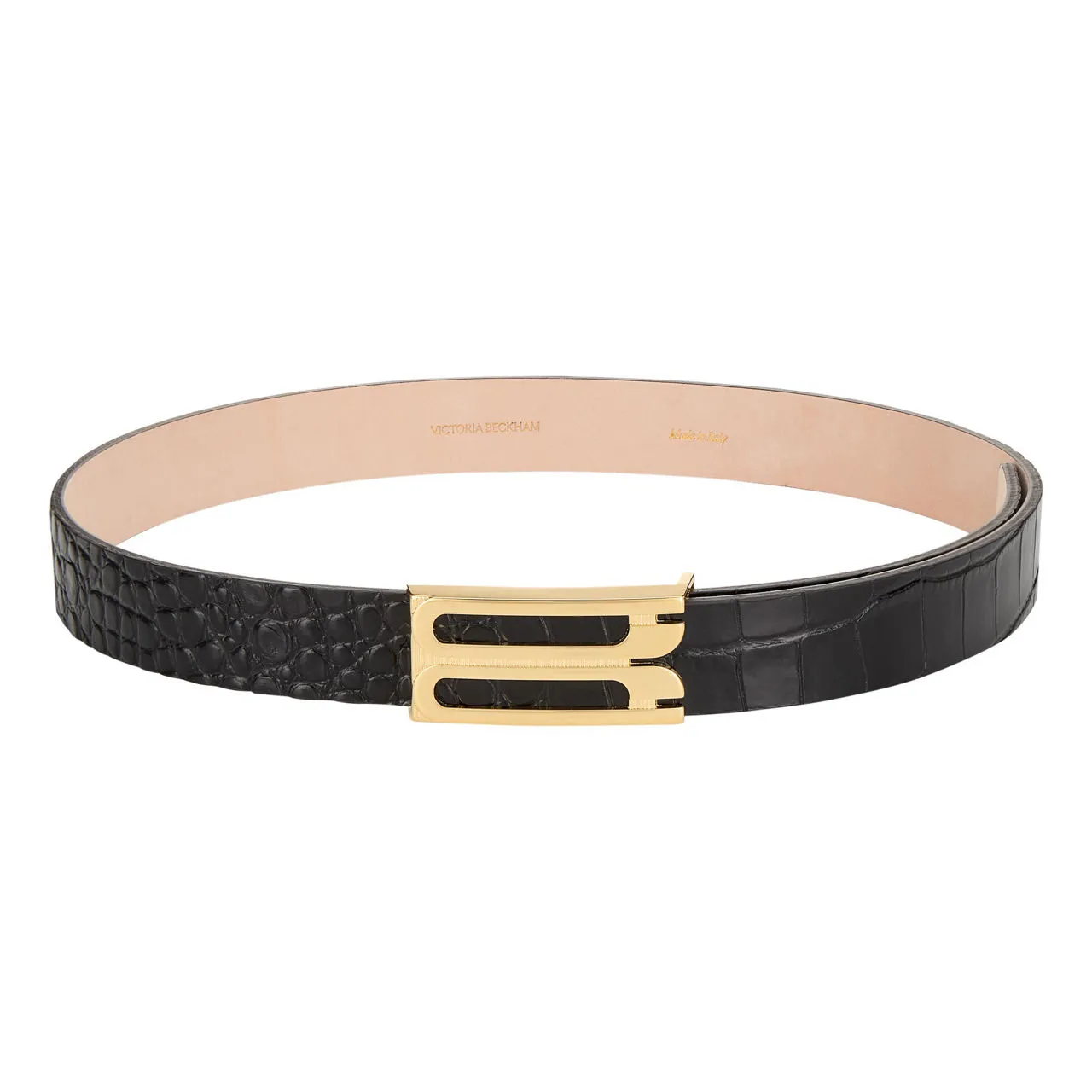 VICTORIA BECKHAM Croc-Embossed Logo Belt - Black