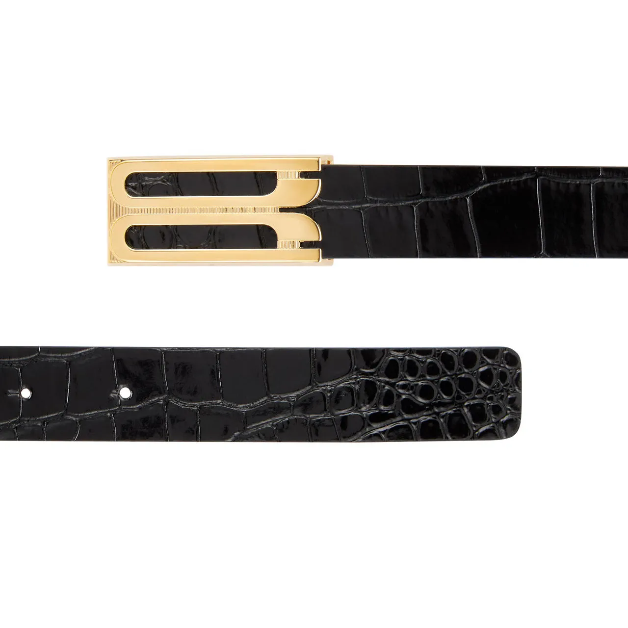 VICTORIA BECKHAM Croc-Embossed Logo Belt - Black