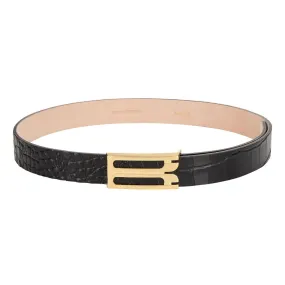 VICTORIA BECKHAM Croc-Embossed Logo Belt - Black