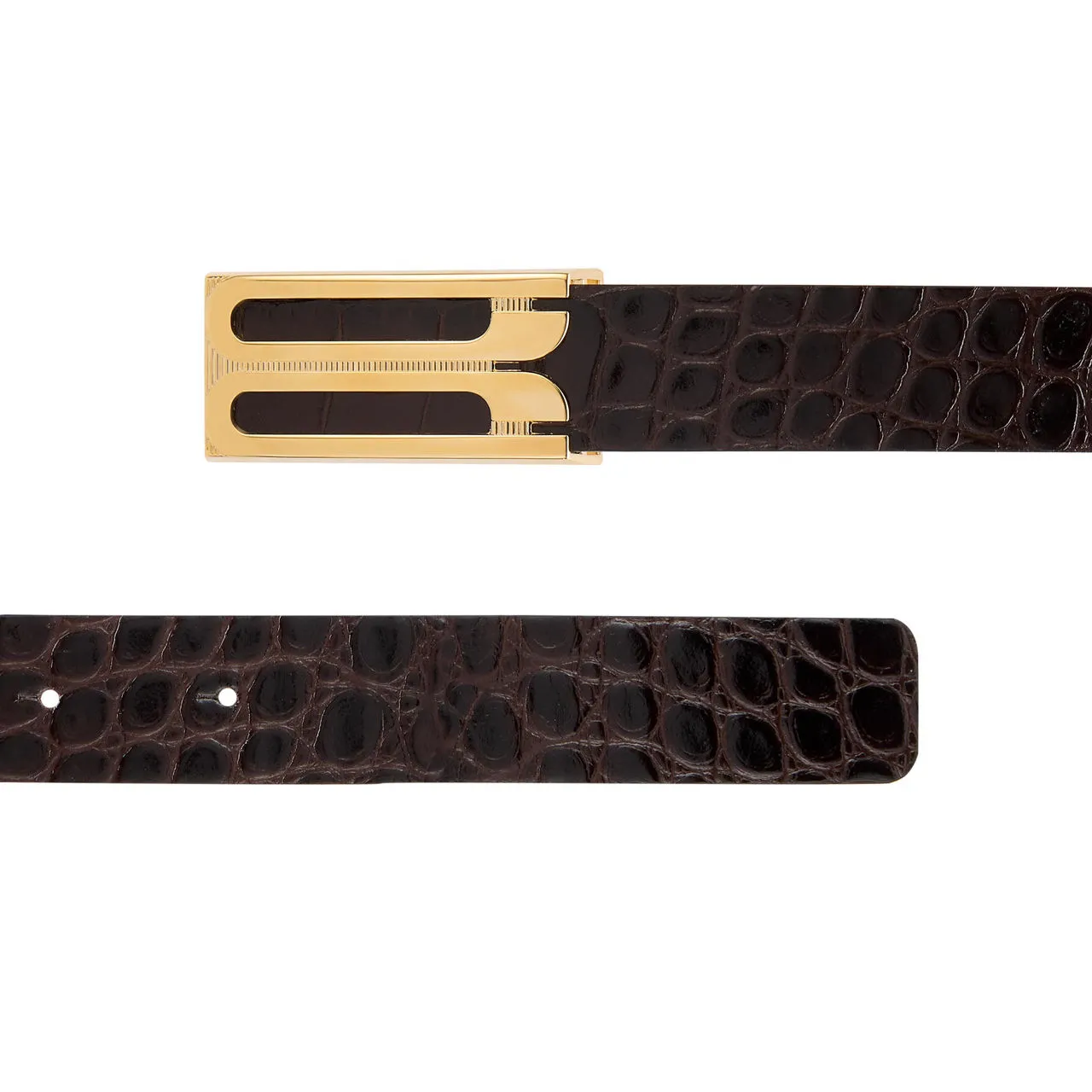 VICTORIA BECKHAM Croc-Embossed Logo Belt - Espresso