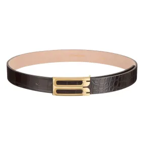 VICTORIA BECKHAM Croc-Embossed Logo Belt - Espresso