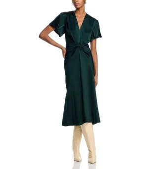 VICTORIA BECKHAM Gathered V Neck Dress