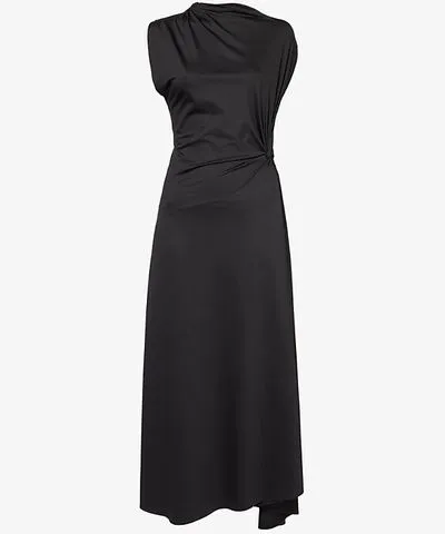 VICTORIA BECKHAM Womens Black Draped asymmetric stretch-satin midi dress