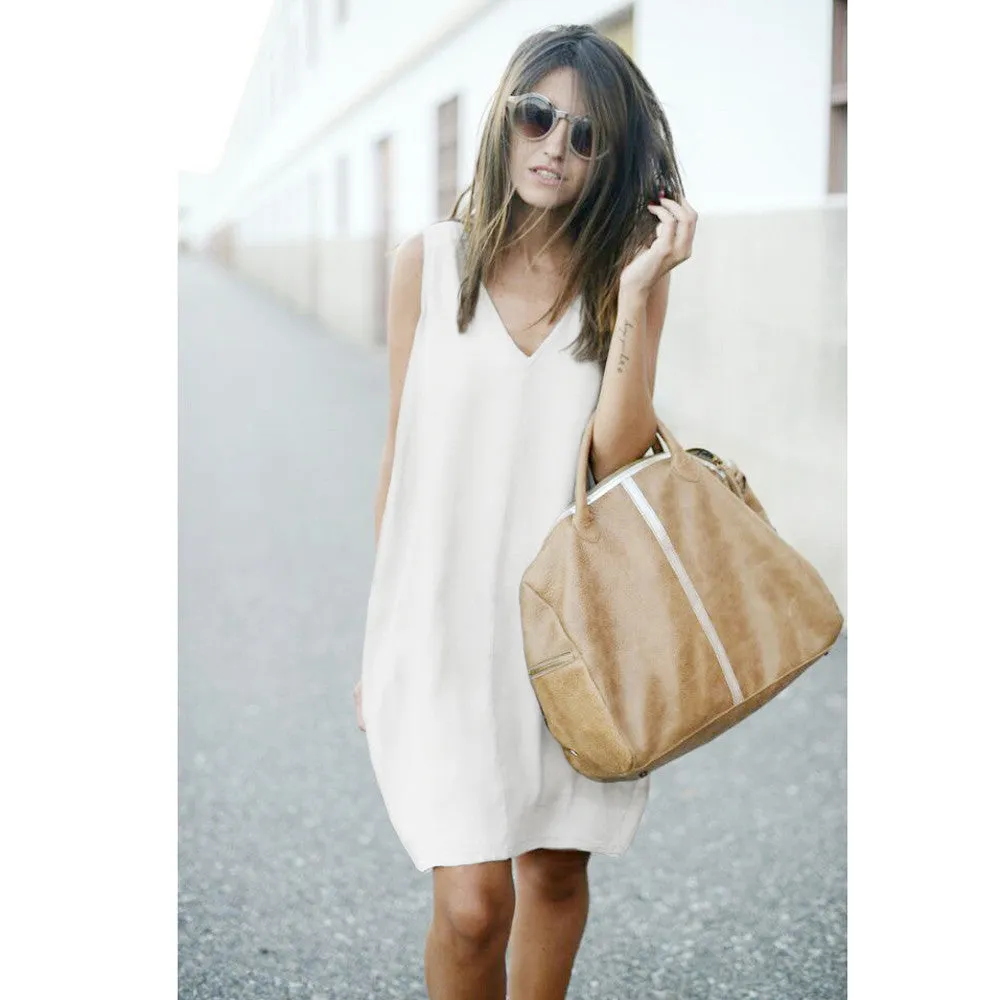 women casual cute chiffon dresses Vneck sleeveless white dress slim sexy women vestido