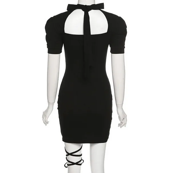 Women's Punk Halterneck Cutout Black Little Dress