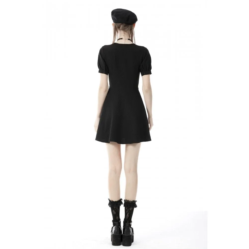 Women's Punk Square Collar Lacing-up Black Little Dress