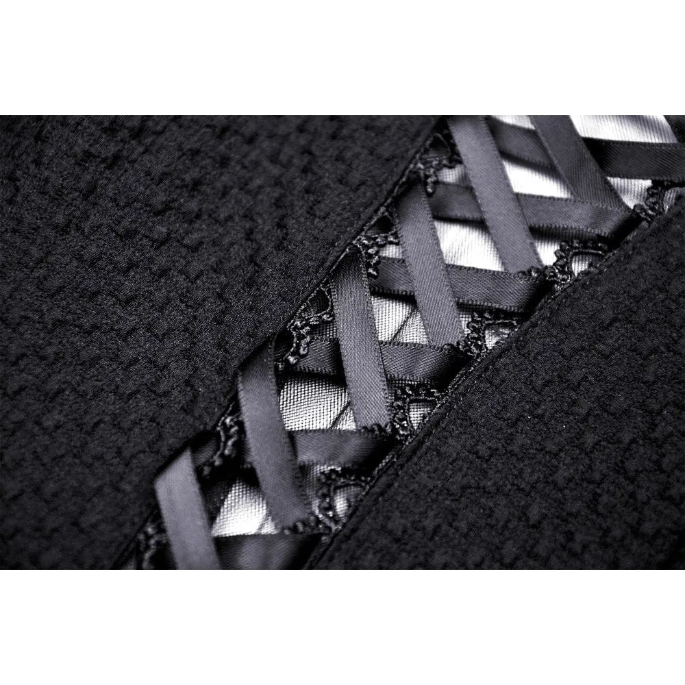 Women's Punk Square Collar Lacing-up Black Little Dress