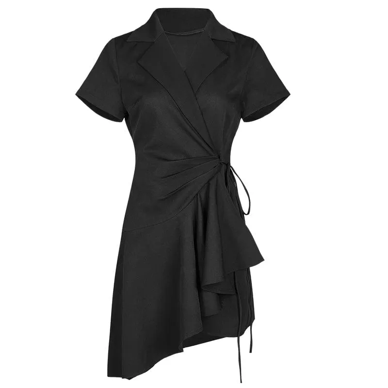 Women's Punk V-neck Lacing-up Black Little Dress