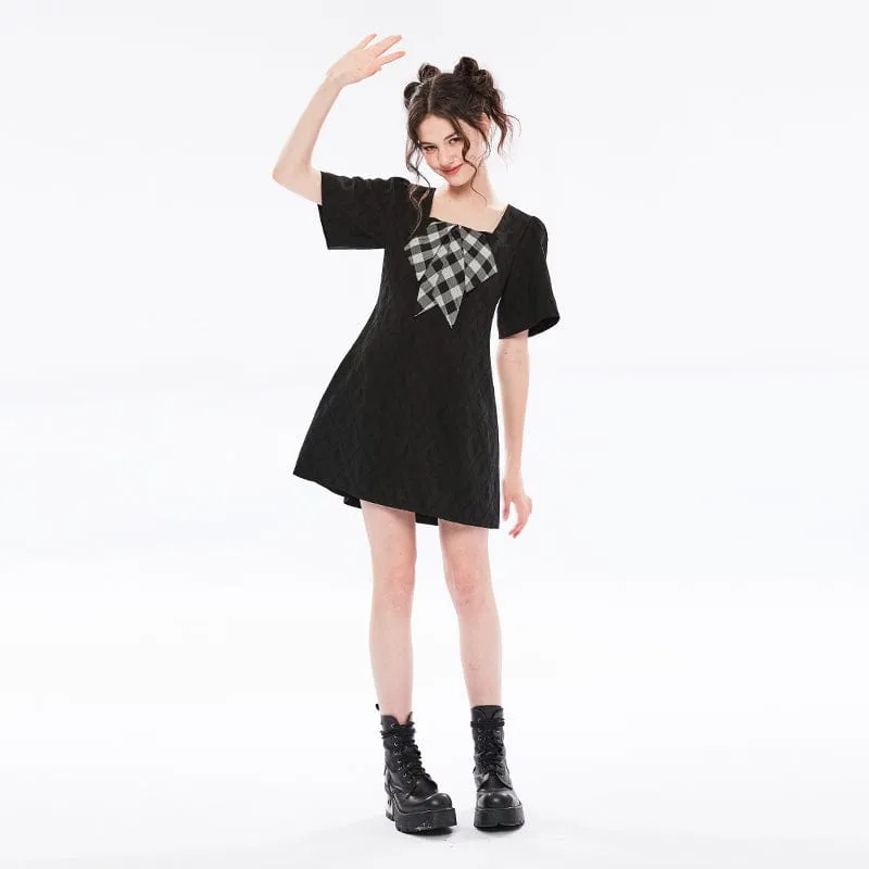 Women's Vintage Black Little Dress with Big Bowknot