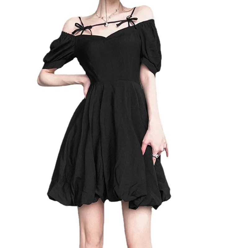 Women's Vintage Bowknot Off Shoulder Black Little Dress