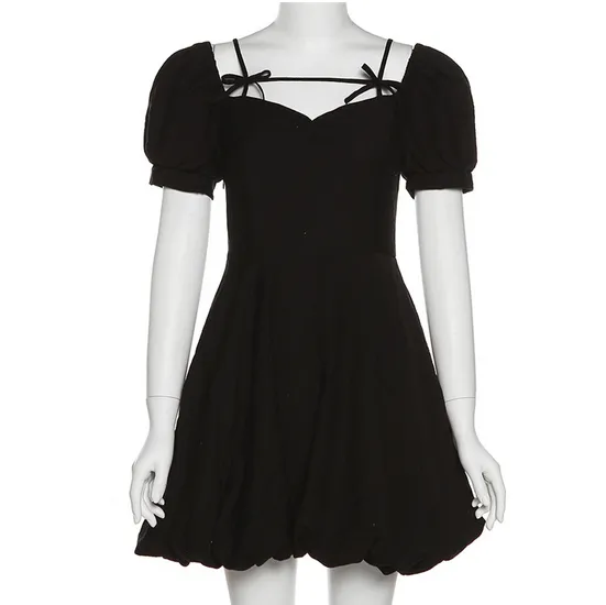 Women's Vintage Bowknot Off Shoulder Black Little Dress