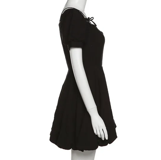 Women's Vintage Bowknot Off Shoulder Black Little Dress