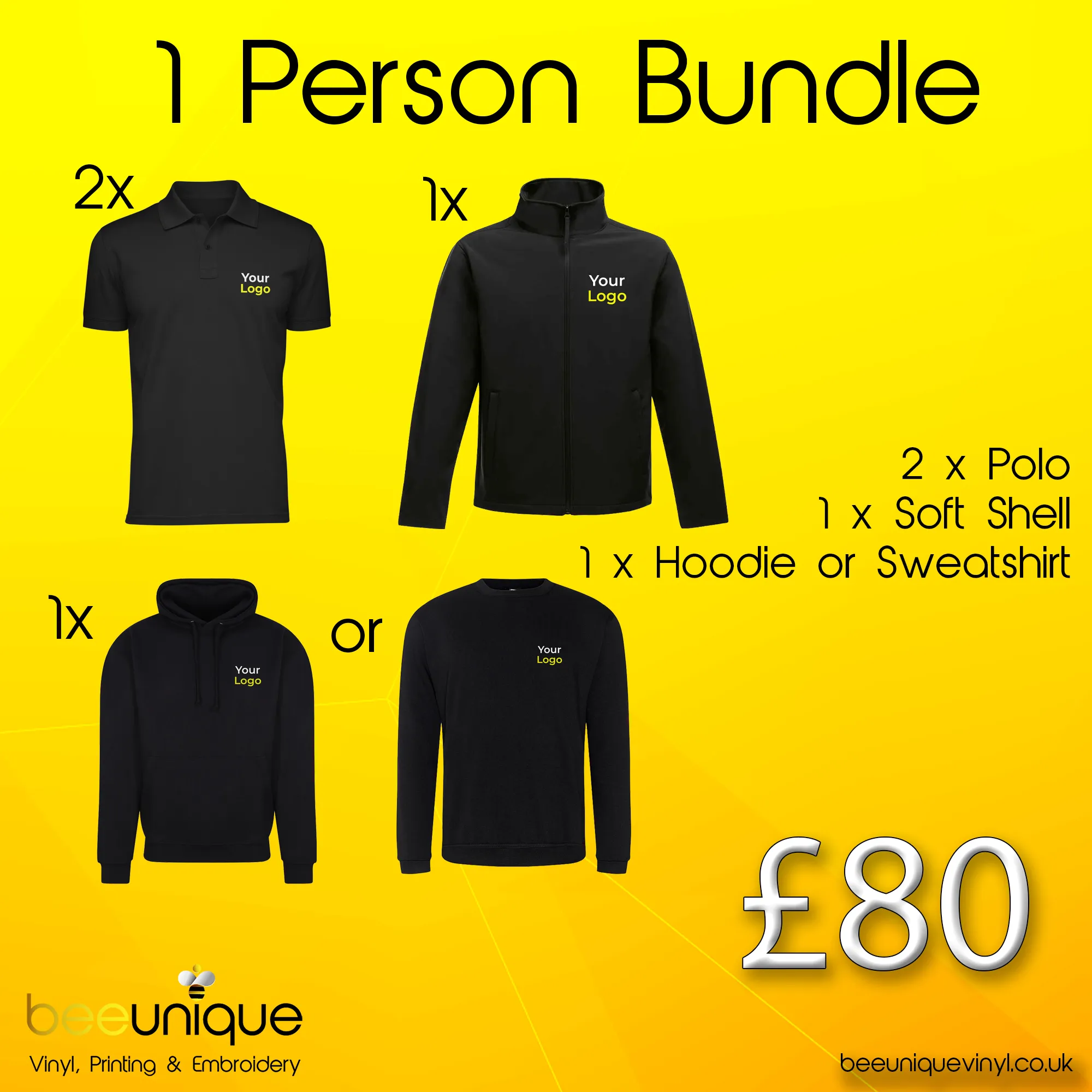 Workwear Bundle 12 | Bee Unique | Polos, Hoodies & Softshell